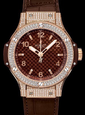 Replica Hublot Big Bang 38mm Cappuccino Red Gold Pave Diamonds 361.PC.3380.LR.1704 Watch