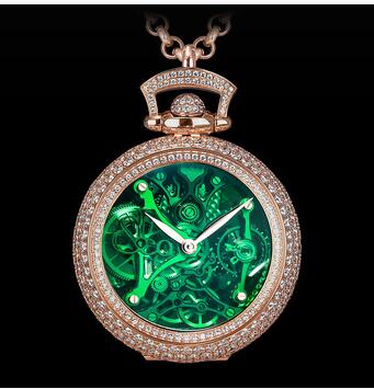 Replica Jacob & Co. Brilliant Watch Pendant Northern Lights Pavé Green Mineral Crystal Dial BS231.40.RD.QG.A